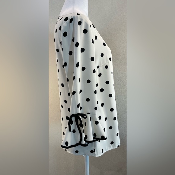Talbots Black and White Polka Dot, Bell Sleeve Blouse - Picture 4 of 12